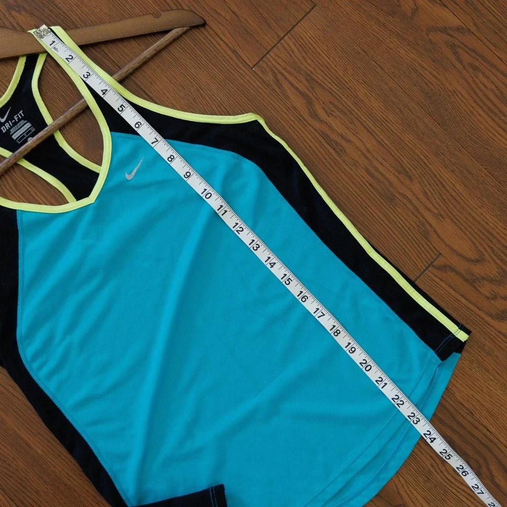 Nike Dri-FIT Racerback Tank Top Blue Black Neon Yellow Mesh Athletic Womens S